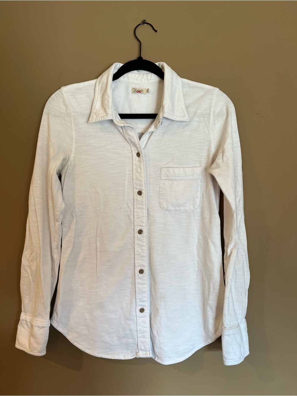 Faherty Organic Cotton White Button Down Shirt Women's Small Pocket Top